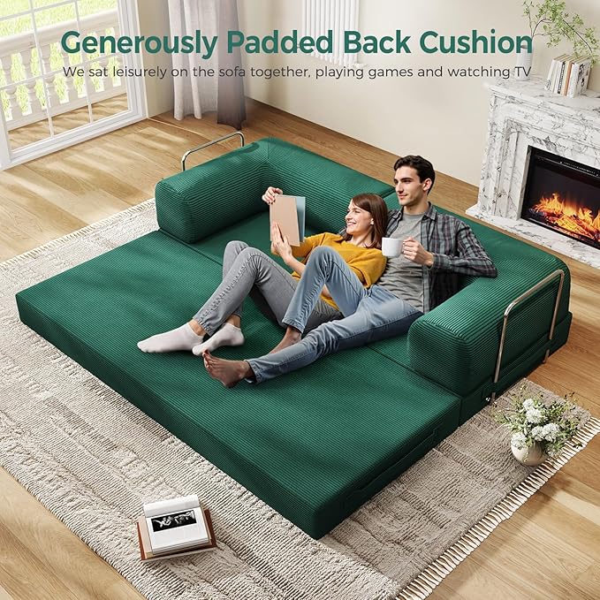 4-in-1 Folding Convertible Sofa Bed, 78 Inch Boneless Couch with Fixed-Shape Frame, Corduroy Loveseat Sleeper with Pull Out Bed, Floor Sofa Modular Futon Couch for Living Room Bedroom Lounge