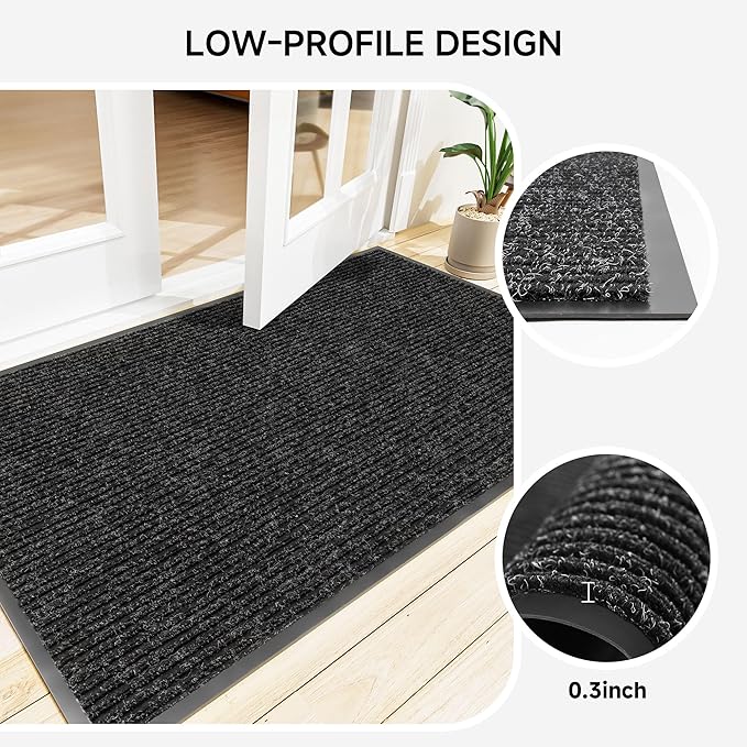 Front Door Mat, Heavy Duty Indoor Outdoor Doormat for Entryway, 120" x 36" Low Profile Outdoor Mats for Home Entrance, Stain and Fade Resistant Welcome Mat for High Traffic Area, Black
