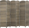 HOMCOM 6 Panel Room Divider, 6' Tall Folding Privacy Screen, Hand-Woven Freestanding Wall Partition for Home Office, Bedroom, Dark Rustic Oak