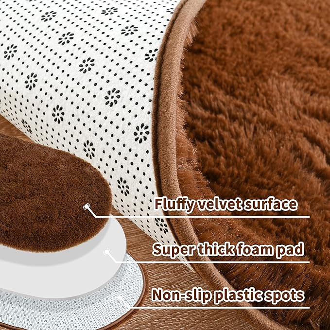 Noahas Fluffy Brown Rugs for Bedroom Living Room,2.6'X5.3' Oval Throw Rug for Kids Room,Shag Hallway Runner Rug,Small Soft Shaggy Bedside Non-Slip Plush Nursery Dorm Carpet Home Decor Aesthetic