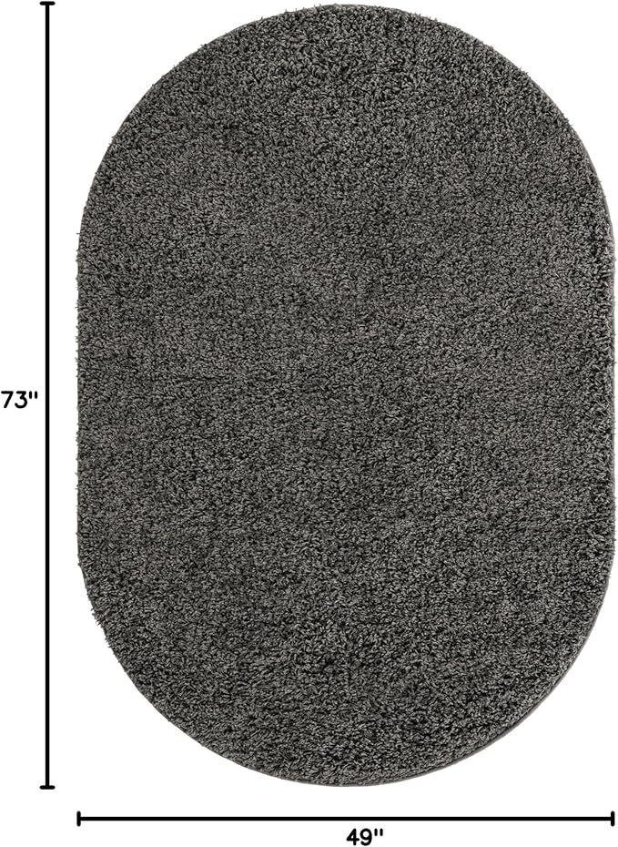 Unique Loom Solid Shag Collection Area Rug (4' 1" x 6' 1" Oval, Graphite Gray)