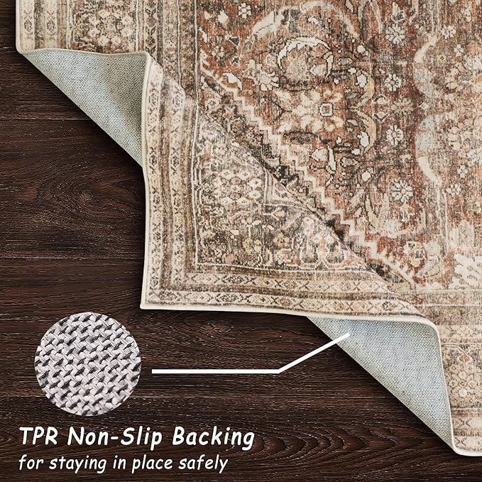 vivorug 3x5 Rug, Small Area Rug for Living Room, Bedroom, Kitchen, Machine Washable Non-Slip Throw Rug, Vintage Carpet for Entryway Nursery Coffee Table - Durable (Brown)