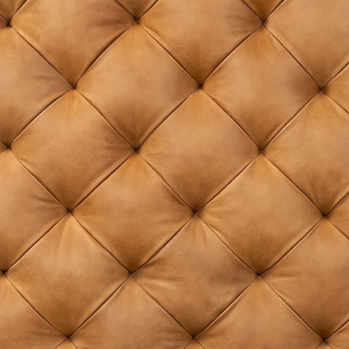 Poly & BARK Turin Ottoman - 40” – Full-Grain Leather Upholstery – Couch Ottoman for Living Room – Vintage Italian Leather in Cognac Tan