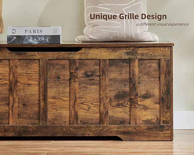 51.2"Storage chest extra large,storage bench with 2 safety hinges,Shoe Bench,51.2*15.7*19.1inches,wooden trunk for bedroom,livingroom,entryway,Supports 220 lb,Easy Assembly(Rustic brown)