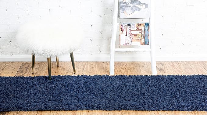 Unique Loom Solid Shag Collection Area Rug (2' 7" x 10' Runner Sapphire Blue/Navy Blue)