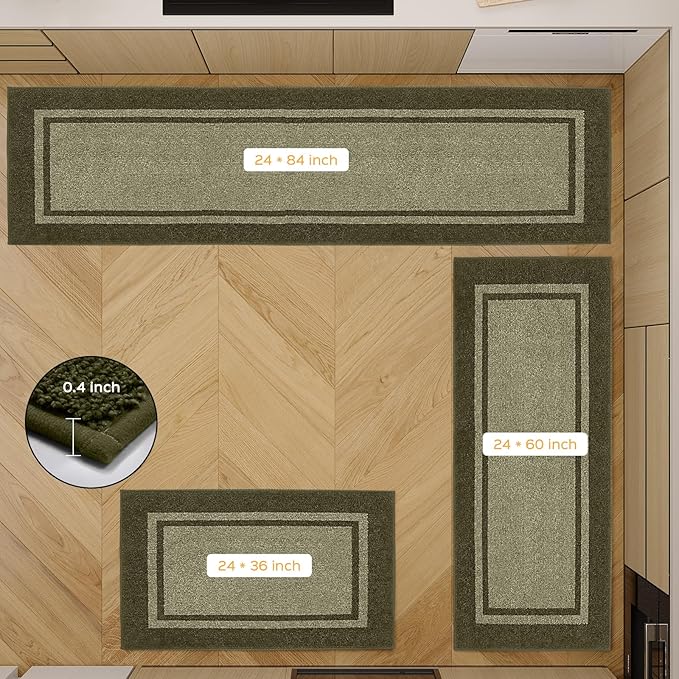 Kitchen Rugs 24" x 36", Non-Slip Machine Washable Kitchen Runner Rugs Floor Mats, Absorbent Comfort Standing Mats for Kitchen, Sink, Laundry and Hallway, Budding Green & Sage Green