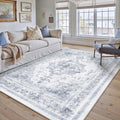 Washable Rug 6x9 Area Rug for Living Room Blue Vintage Boho Medallion Large Distressed Retro Carpet Non Slip Indoor Low Pile Small Soft Bedroom Dining Room Home Office