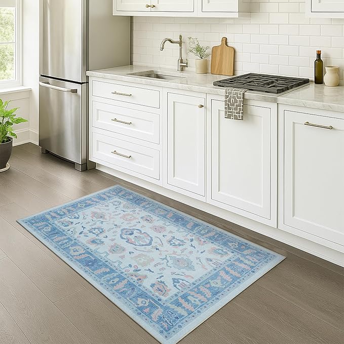 Fame Rugs Blue Modern Oushak Rug 2'6"x13, Vintage Turkish Colorful Oriental Antique Inspired Long Runner Rugs, Luxury Living Room Bedroom (995BB, 2'6" x 13')
