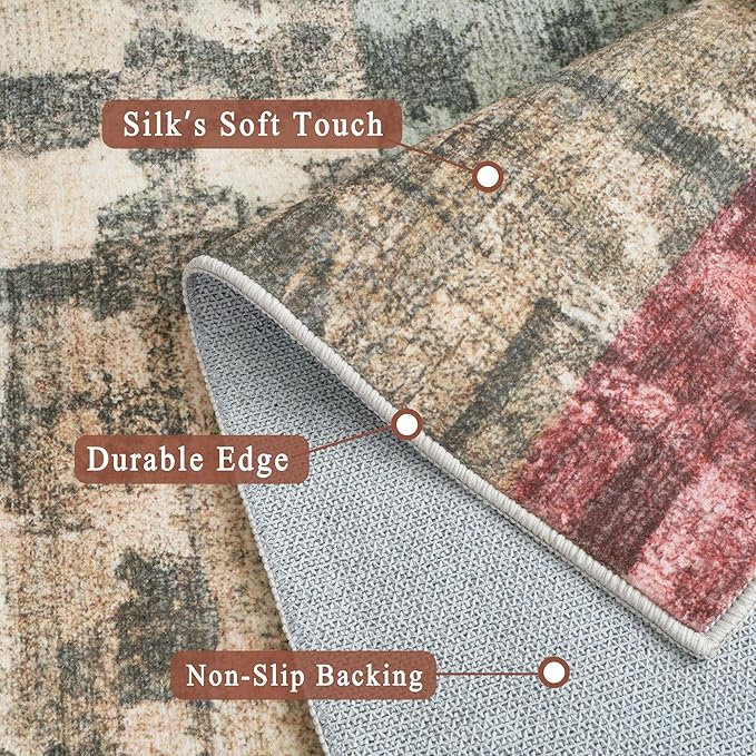 5x7 Area Rugs - Ultra-Thin Washable Rug with Non-Slip Backing, Ideal for Living Room, Bedroom, Kitchen Floor Carpet - Modern Abstract Style, Easy Clean, Durable, Low Pile Rug, Rainbow