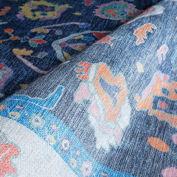 Fame Rugs Blue Modern Oushak Rug 2'6"x13, Vintage Turkish Colorful Oriental Antique Inspired Long Runner Rugs, Luxury Living Room Bedroom (387BNB, 2'6" x 13')