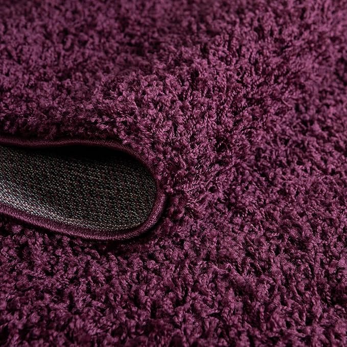 Unique Loom Solid Shag Collection Area Rug (6' 1" Round, Eggplant Purple)