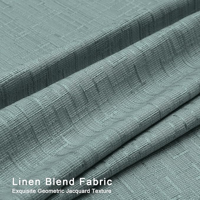 Jacquard Linen Curtains 72 inch Length 2 Panels Thick Faux Linen Blended Window Drapes Burlap Textured Curtains with Grommet for Living Room Bedroom Farmhouse (52x72 Lake Blue) Natural