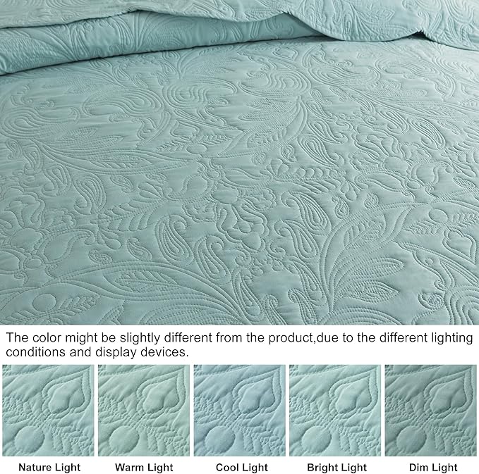 HoneiLife King Quilt Bedding Set - 3 Pieces Microfiber Quilt Sets Lightweight Bedspreads Reversible Coverlets Retro Bed Cover Quilt King Size All Season Quilts-Sage Green