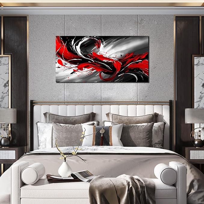 Black White and Red Abstract Print Picture Painting Large Canvas Wall Art for Living Room Bedroom Framed Canvas Wall Decor Modern Room Abstract Wall Decorations Artwork Size 20x40 Ready to Hang