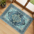 Area Rugs 2'x3' Washable Non-Slip, Floral Vintage Distress Print Pattern Medallion Carpet for Living Room Bedroom Dining Room, Teal Green Lake Blue Turquoise