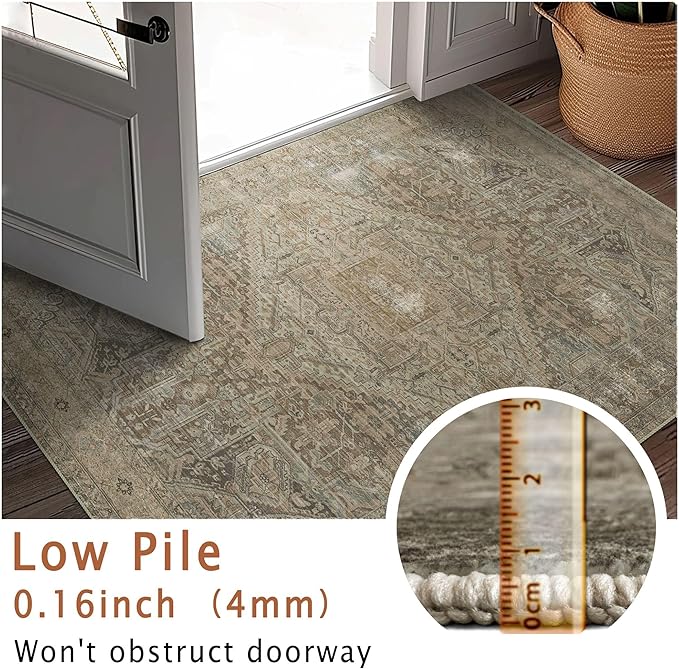 vivorug 4x6 Rug, Small Area Rug for Living Room, Bedroom, Kitchen, Machine Washable Non-Slip Throw Rug, Vintage Carpet for Entryway Nursery Coffee Table - Durable (Olive)