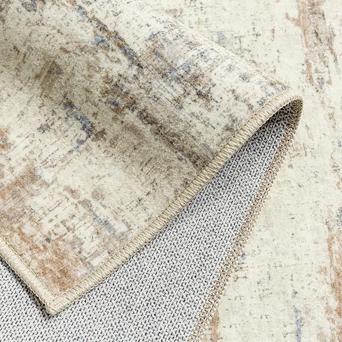 2x6 Runner Rug Hallway Kitchen Washable Abstract Neutral Modern Small Long Beige Brown Carpet Bedroom Bedside Non Slip Low Pile Soft Thin Indoor Throw Rug Entryway Bathroom Door Mat