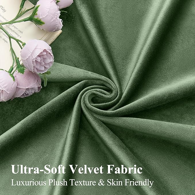 Olive Green Velvet Curtains 102 Inches Long for Bedroom, Super Soft Room Darkening Thermal Insulated Curtains Luxury Window Drapes for Living Room Nursery, Back Tab Rod Pocket, W52 x L102, 2 Panels