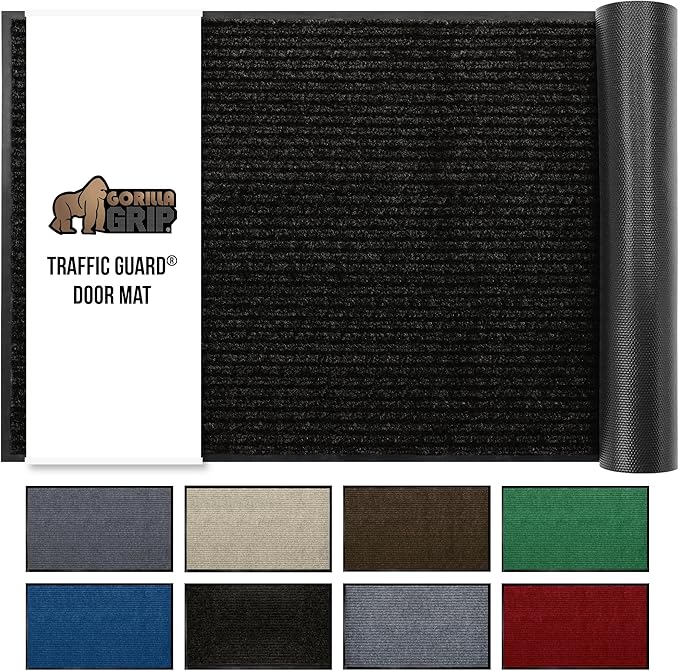 GORILLA GRIP Waterproof Traffic Guard Door Mat, Heavy Duty Entryway Mats, Strong Rubber Back Commercial Utility Rugs for Office Hallway, Garage Floor and Home, Low Profile Carpet Runner, 29x17, Black