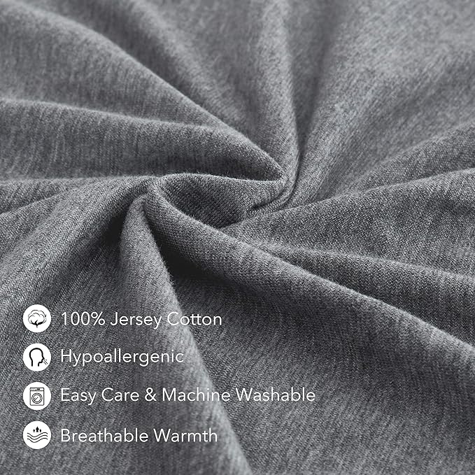 Oubonun 100% Jersey Cotton Body Pillow Cover with Zipper - Luxury Soft Removable Pillow Case - Long Fuzzy - Knitted (Grey, 21"X54")