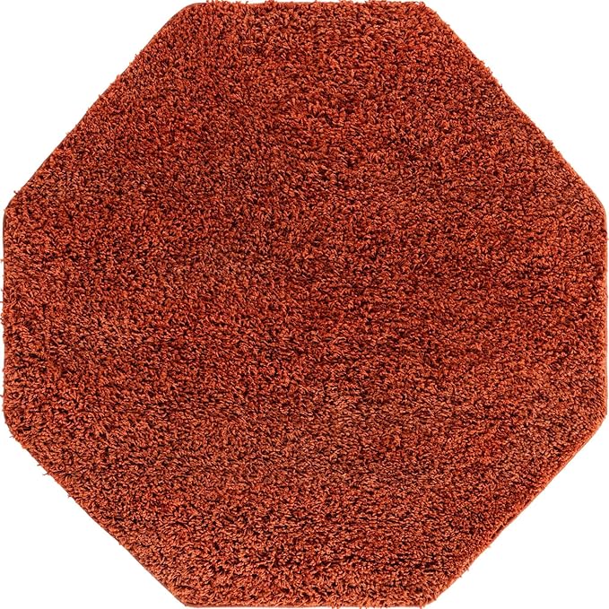 Unique Loom Solid Shag Collection Area Rug (4' 1" Octagon, Terracotta)