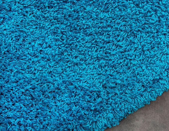 Unique Loom Solid Shag Collection Area Rug (6' 1" Round, Turquoise)
