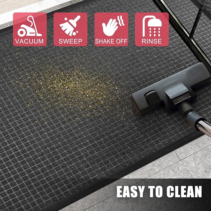 Kuyal Front Door Mat, 3'*4' Door Mat for Inside Outside Entrance,Waterproof Welcome Mats with Non-Slip Backing, Indoor Outdoor Entryway, Commercial Floor Mats, Durable & Easy to Clean, Dark Gray