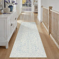 3x8 Blue Runner Rug Hallway Non Slip Kitchen Vintage Distressed Long Carpet Indoor Machine Washable Retro Floral Bedroom Accent Throw Rug for Office Laundry Bathroom Dining Living Room