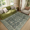 Washable 4x6 Rugs for Living Room, Boho Non-Slip Vintage Distress Small Rugs for Bedroom Nursery Office, 0.3" Neutral Oriental Throw Thin Carpet with Cushioning Pad, Sage Green/Blue/Multi