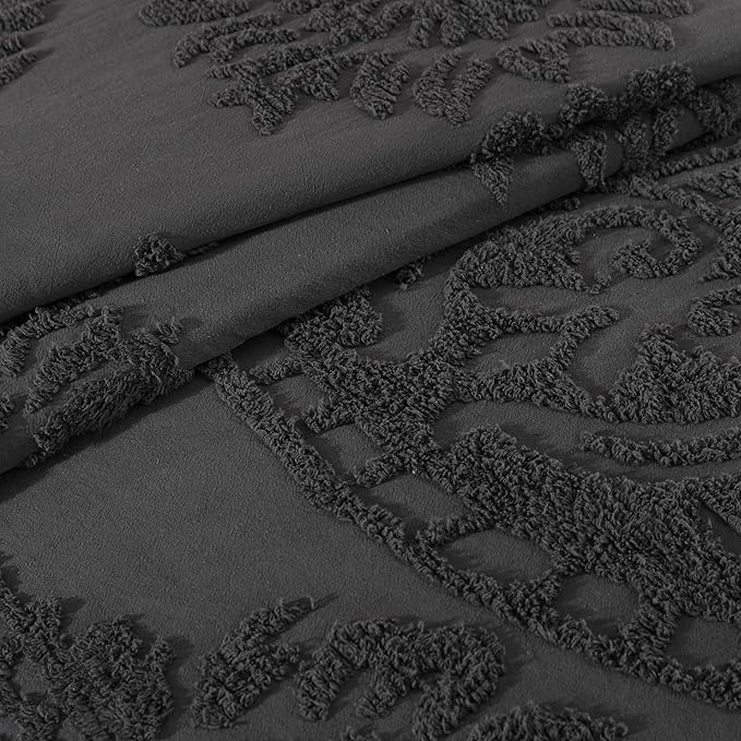 Beatrice Home Fashions Medallion Chenille Bedspread, Queen, Charcoal