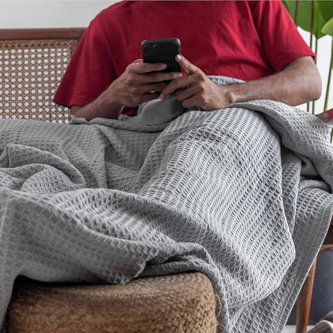 Salt Earth 100% Cotton Throw Blanket, King, 106"X92" Waffle Throws for Home, Bedrooms, Outdoor & Office Couch, Modern Room Decor Blankets, Lightweight, All Season Western Blanket (Scottish Grey)