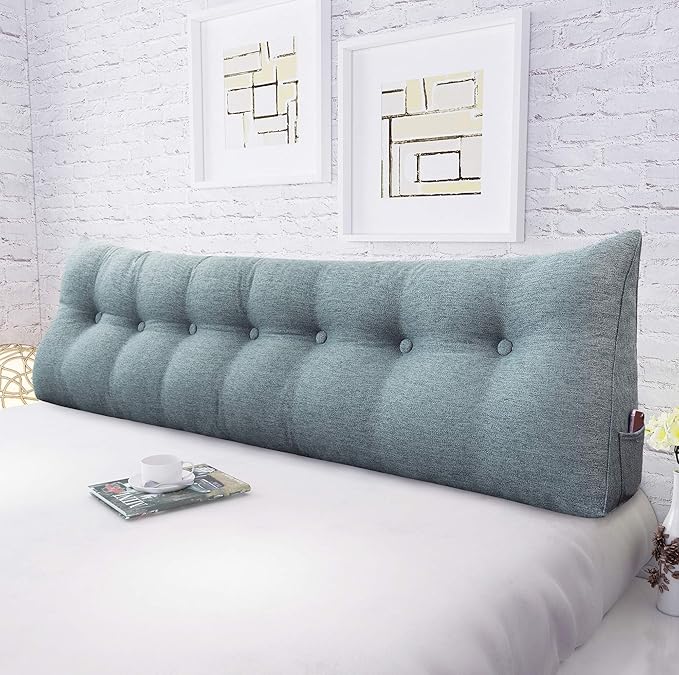 homecozy Wedge Headboard Pillow Dorm Room Reading Pillow Back Support for Sitting Up in Bed Bolster Lumbar Cushion Body Positioning Bedrest Gift for Mom Cotton Linen 76in Gray King