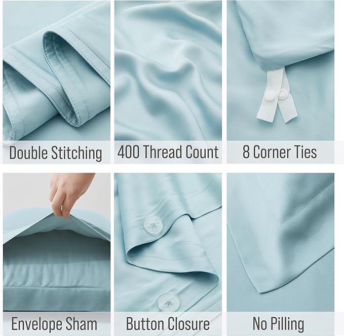Bella Coterie Luxury Bamboo Viscose King Size Duvet Cover Set | 100% Organically Grown | Corner Ties | Ultra Soft | Cooling | Two Pillow Shams | 106 x 94 | No Insert [Coastal Blue]