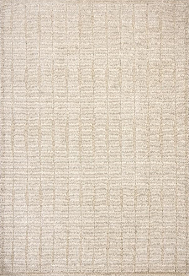 Loloi Chris Loves Julia Calvin Collection CLV-02 Ivory/Oatmeal 9'-6" x 12'-6" Area Rug Checkered Neutral Soft Living Room Bedroom Carpet