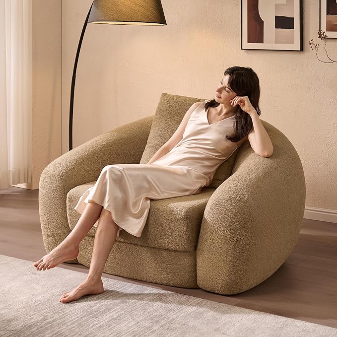 SICOTAS 49.9" Curved Convertible Sofa Couch Bed for Living Room Futon Cloud Boneless Sleeper Chair Pull Out Floor Couch with Deep Seat Single Sofa Foam Lounger No Assembly for Bedroom Apartment, Brown