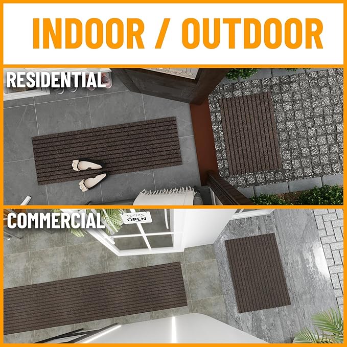 Ottomanson 2'7" x 7' Hallway Runner with Scraper Pile - Extra Durable Non-Slip Rug Mat for Indoor & Outdoor Use - Ideal for Kitchen, Entryway & Garage - High-Traffic Carpet, Brown