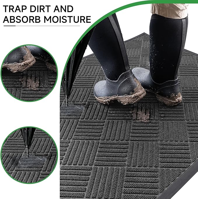 Front Door Mat, Heavy Duty Indoor Outdoor Doormat, 48" x 36" Low Profile Outdoor Mats for Home Entrance, Stain and Fade Resistant Welcome Mat Ideal for High Traffic Area, Diamond Grey