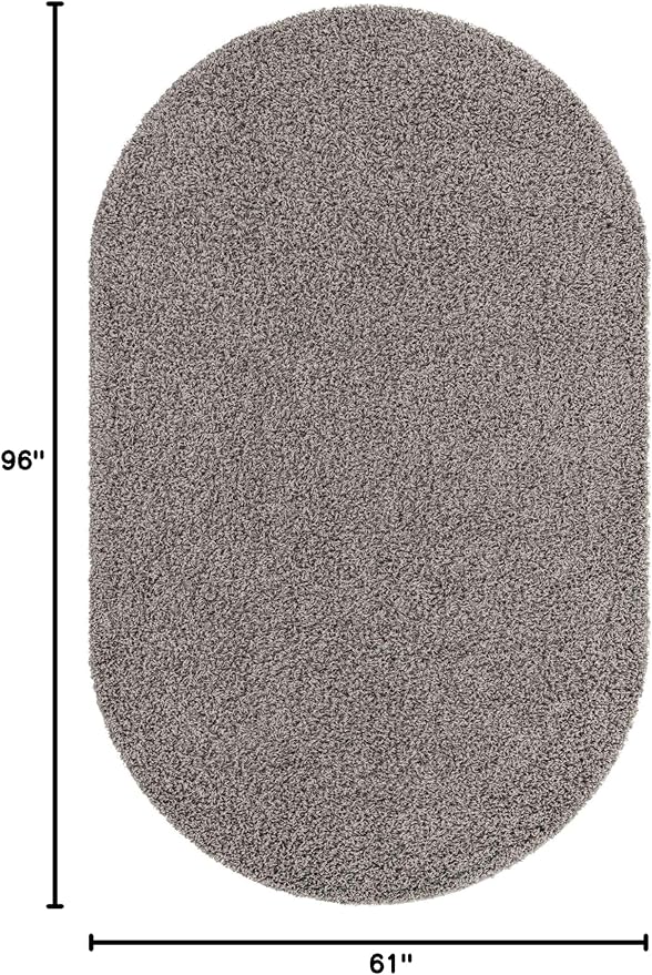 Unique Loom Solid Shag Collection Area Rug (5' 1" x 8' Oval, Cloud Gray)
