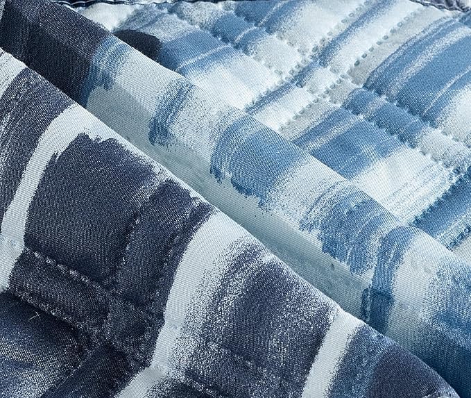 Brilliant Sunshine Blue Grey Stripes Patchwork Couch Armrest 5 Pockets Organizer, Slip Resistant Recliner Armchair Caddy, Washable Remote Controls Holder, Storage for Magazine, Tablet, iPad, Blue Grey