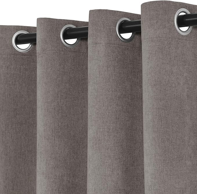 Macochico 100% Blackout Curtains Thermal Insulated Noise Reducing Chenille Curtains for Hotel Auditorium Bedroom Living Room Grommet Stone Grey Curtains with Tieback Classic 52" Wx84 L 1 Panel
