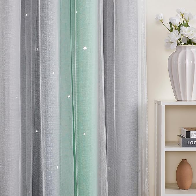 XiDi Curtains for Bedroom Decor, Rainbow Green LightgreyGrey34/90/1