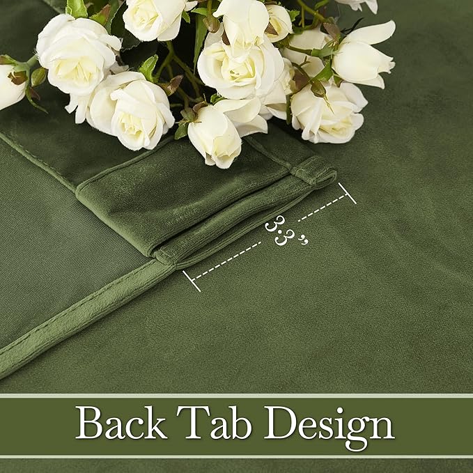 RYB HOME Velvet Curtains 72 inches Length, Back Tab & Rod Pocket Soft Fabric Curtains & Drapes for Home Office Attic Cafe Basement, Olive Green, W 52 x L 72, 2 Panels Set