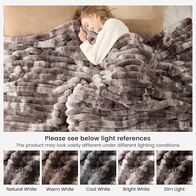 Cozy Bliss Faux Fur Throw Blanket for Couch, Cozy Warm Plush Striped Blanket for Sofa Bedroom Living Room, 50 * 60 Inches Tie-dye Grey