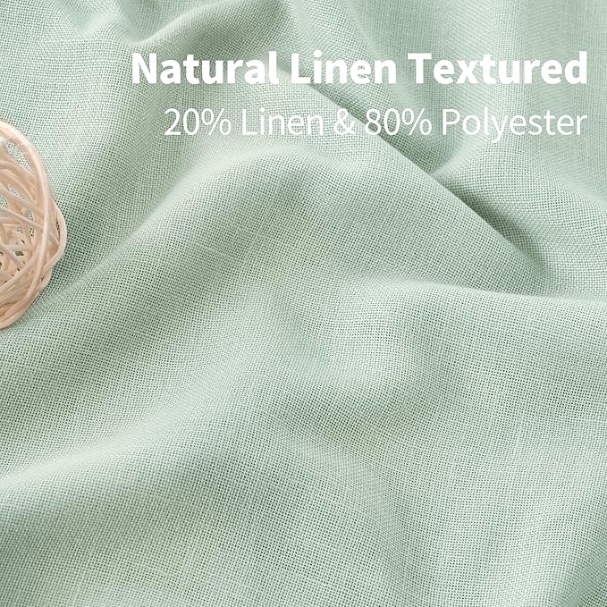 YoungsTex Short Linen Sheer Curtains 54 Inch Length for Window, Light Sage Green Textured Drapes Light Filtering for Bedroom Kitchen Bathroom Lightweight Grommet, 2 Panels, 52 X 54 Inch