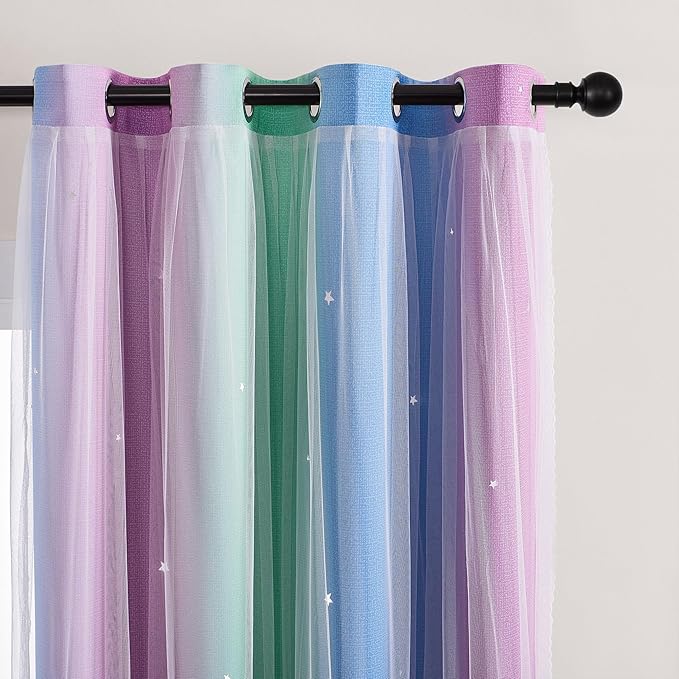 XiDi Curtains for Bedroom Decor, Rainbow Green PurpleBlue34/96/1