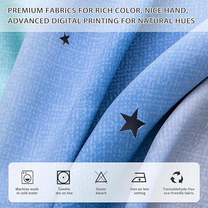 XiDi Dream Star Blackout Curtains for Kids Rooms Girl Princess Curtain for Daughter Bedroom Window (Blue Green Grey, W52 X L96)