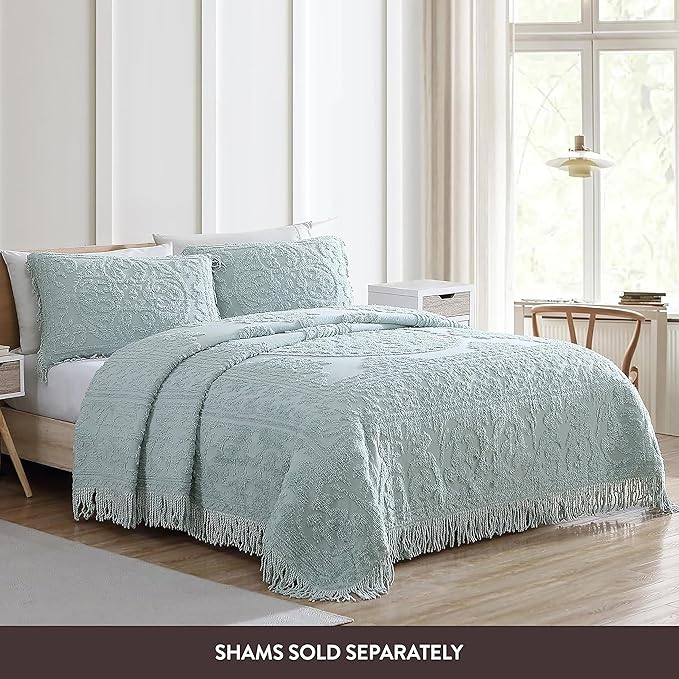 Beatrice Home Fashions Medallion Chenille Bedspread, Queen, Blue