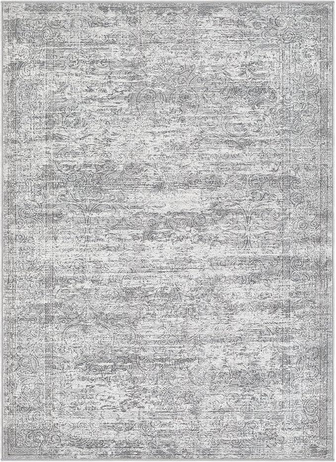 Area Rug Living Room Rugs - 4x6 Large Soft Indoor Neutral Modern Abstract Low Pile Washable Rug Carpet for Bedroom Dining Room Farmhouse Home Office - Vintage Grey