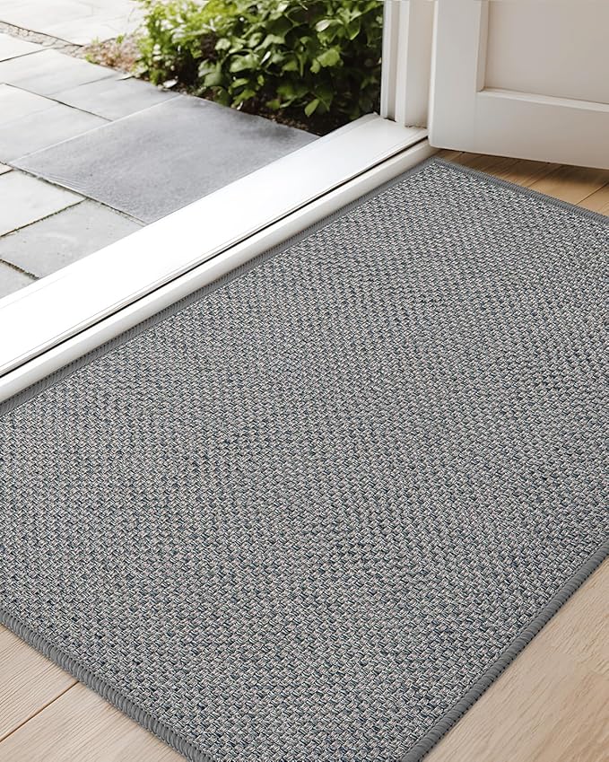 Color&Geometry Ultra-Thin Indoor Door Mat, 32"x48" Low-Profile Non-Slip Entryway Rug with Modern Geometric Texture, Washable Doormat for Indoor Entrance, Front Door, Light Grey (Rolled-up NO Creases)