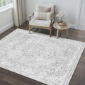 Grey 3x5 Area Rug Washable Vintage Carpet for Entryway Office Soft Retro Floral Kitchen Low Pile Thin Door Mat Non Slip Central Medallion Throw Rug for Bathroom Bedroom Dining Living Room